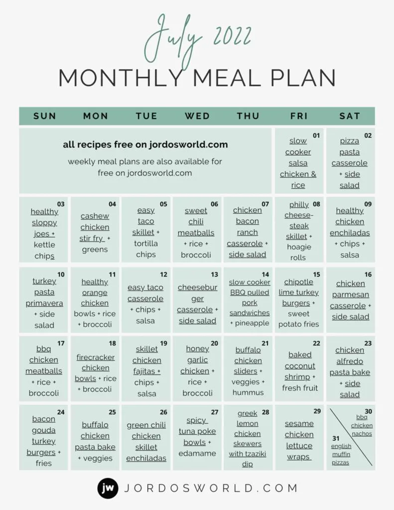 Free Monthly Meal Plan - Jordo's World