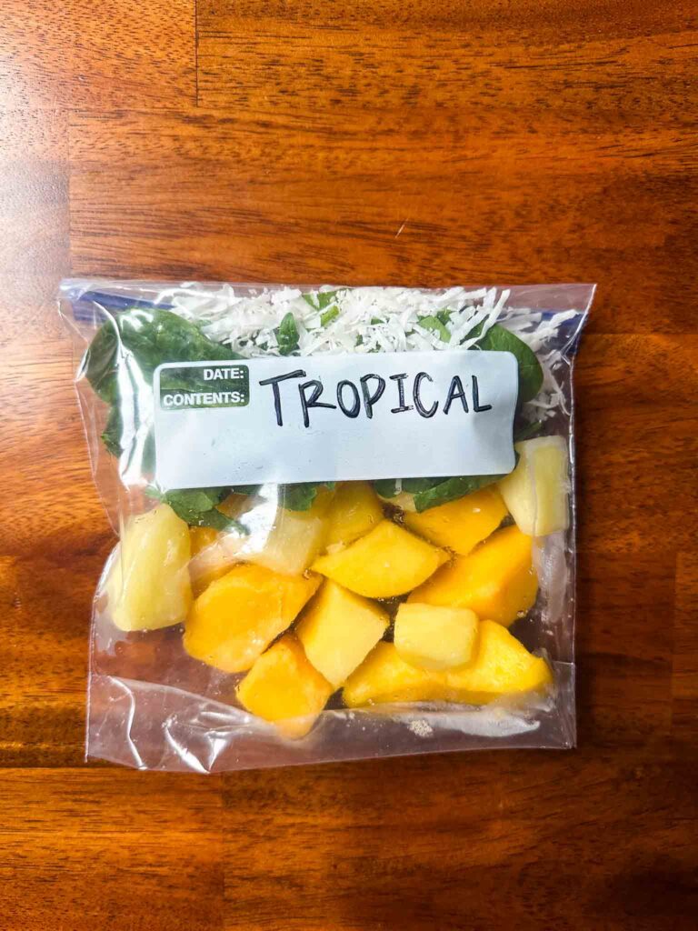 Bag with tropic smoothie ingredients (details in post)
