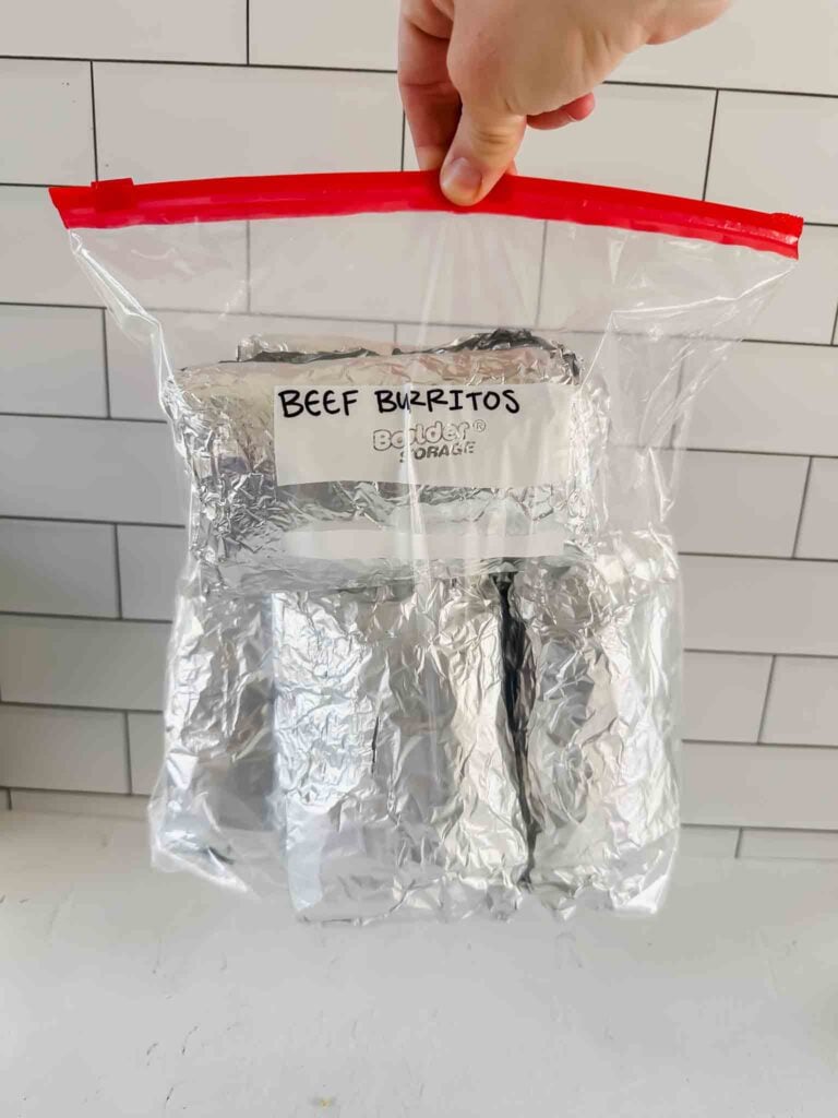 Bag with beef burritos in foil