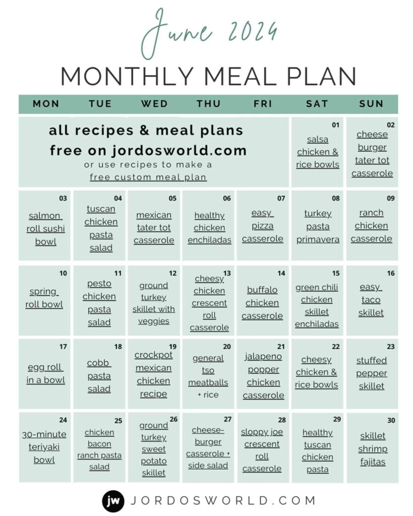 Monthly meal plan calendar for June 2024 (details in post)